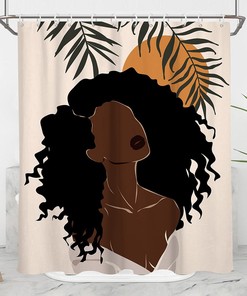 African American Themed Fabric Shower Curtain With Abstract Modern Black Women Afro Girl Lady Design