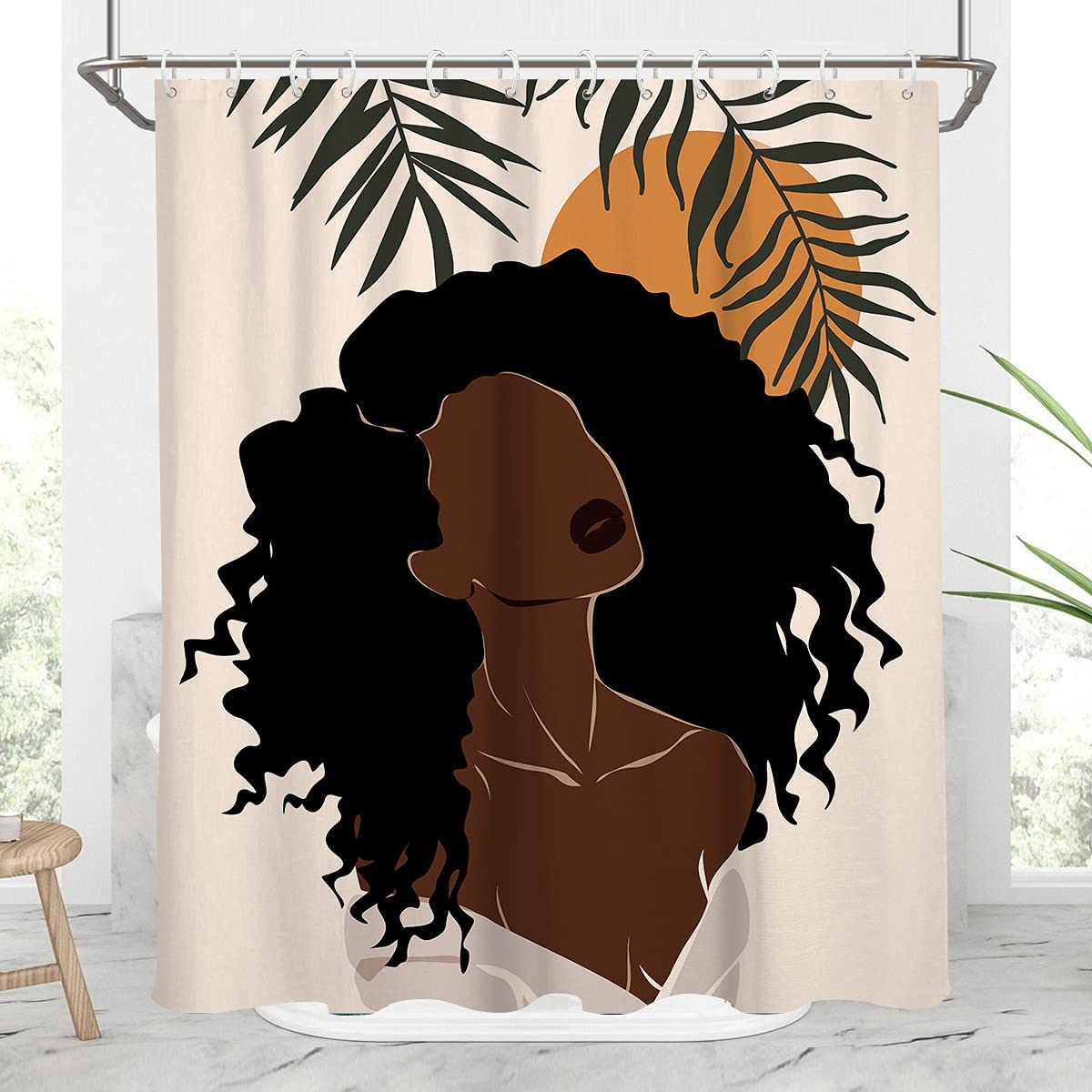 African American Themed Fabric Shower Curtain With Abstract Modern Black Women Afro Girl Lady Design