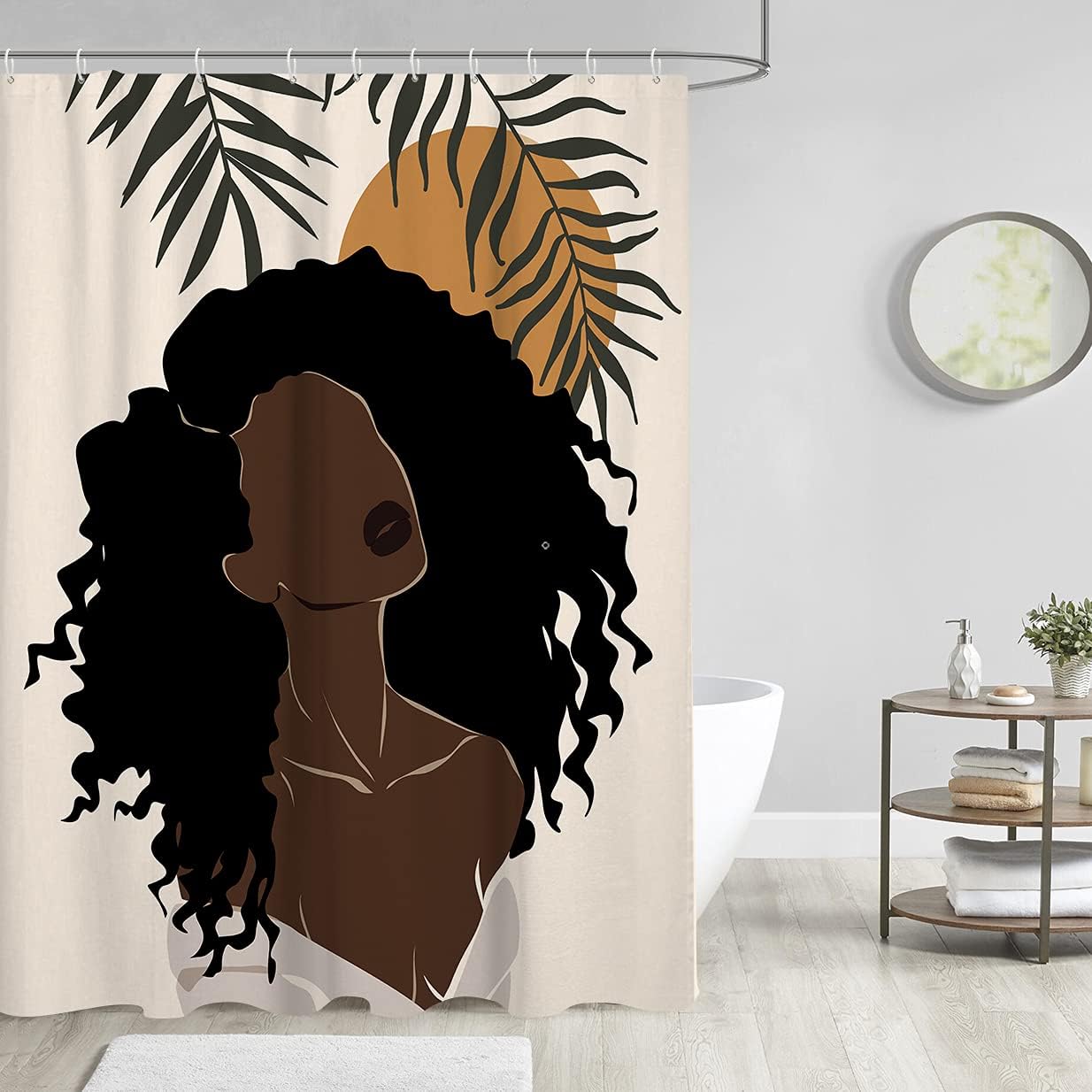 African American Themed Fabric Shower Curtain With Abstract Modern Black Women Afro Girl Lady Design - Image 2