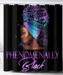 African American Woman Afro Lady Inspirational Slogan Waterproof Shower Curtain For Bathroom Decor