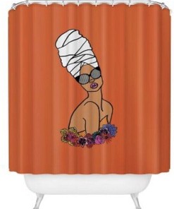 African American Woman Head Wrap Sunglasses Art Shower Curtain for Your Bathroom Decor