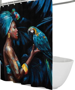 African American Woman In Jungle Wildlife Theme Shower Curtain For Your Natural Bathroom