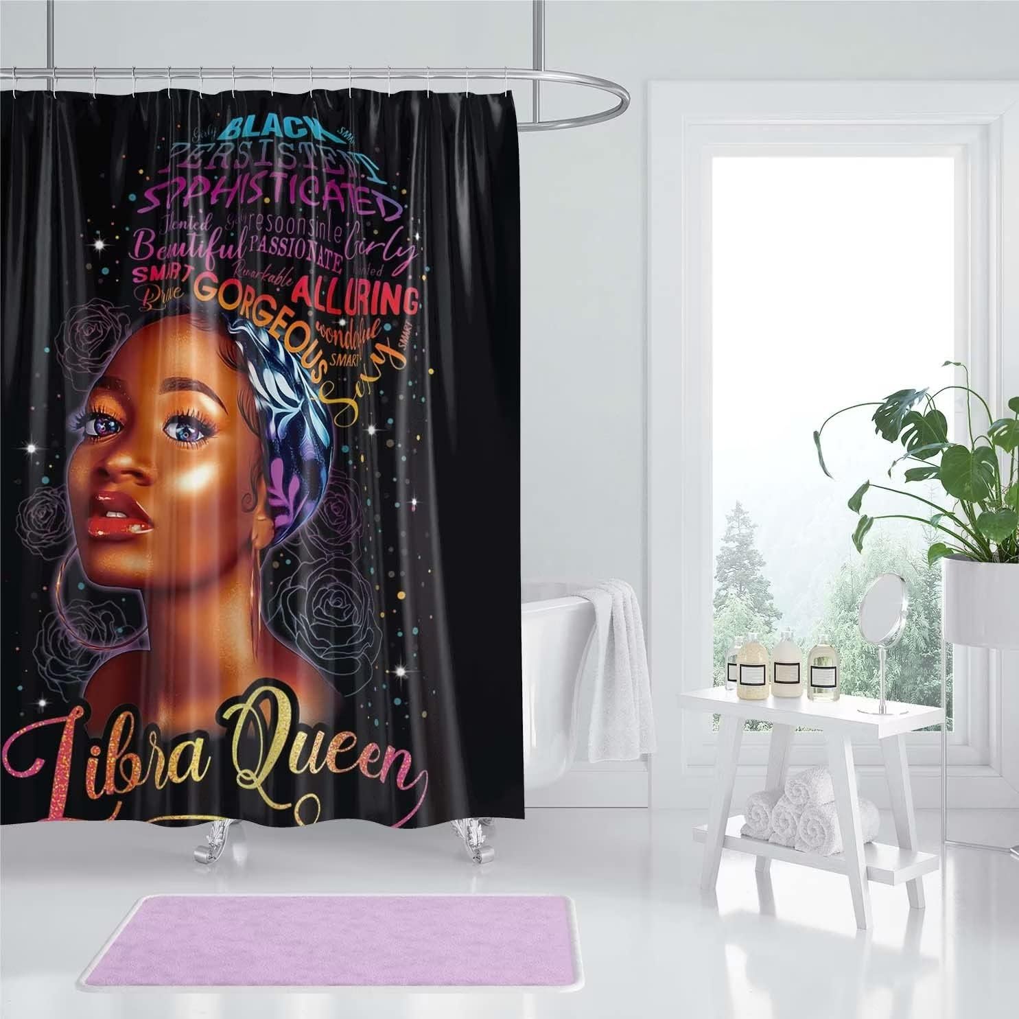 African American Woman Print Shower Curtain For Bathroom - Image 2