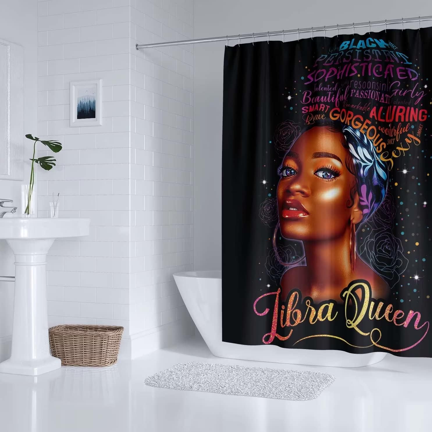 African American Woman Print Shower Curtain For Bathroom - Image 3