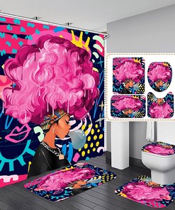 African American Woman Red Shower Curtain With Black Girl Bathroom Accessories