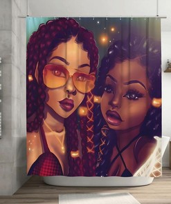 African American Woman Shower Curtain Black Girl Waterproof Bathtub Curtain Home Decor