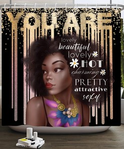 African American Women Queen Gold Quote Renaiss Shower Curtain for Bathroom Decor