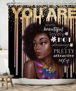 African American Women Queen Gold Quote Renaiss Shower Curtain for Bathroom Decor