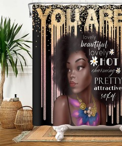 African American Women Queen Gold Quote Renaiss Shower Curtain for Bathroom Decor