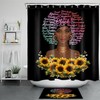 African American Women Sunflower Shower Curtain With Afro Black Girl Bathroom Decor