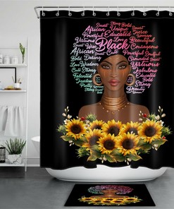 African American Women Sunflower Shower Curtain With Afro Black Girl Bathroom Decor