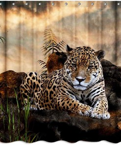 African Animal Safari Leopard Wildlife Fabric Shower Curtain For Bathroom Decor
