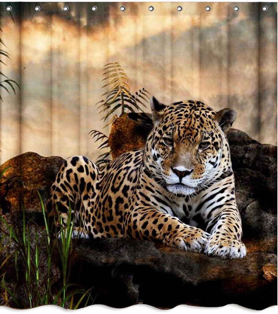 African Animal Safari Leopard Wildlife Fabric Shower Curtain For Bathroom Decor