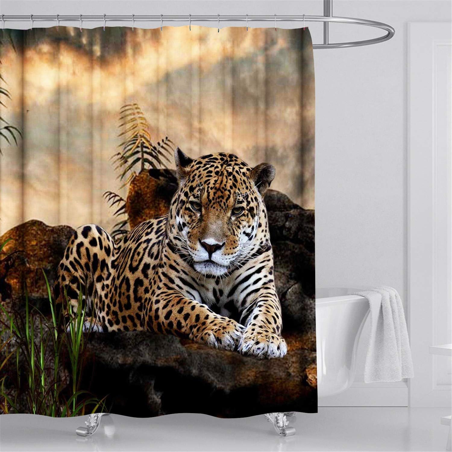 African Animal Safari Leopard Wildlife Fabric Shower Curtain For Bathroom Decor - Image 2