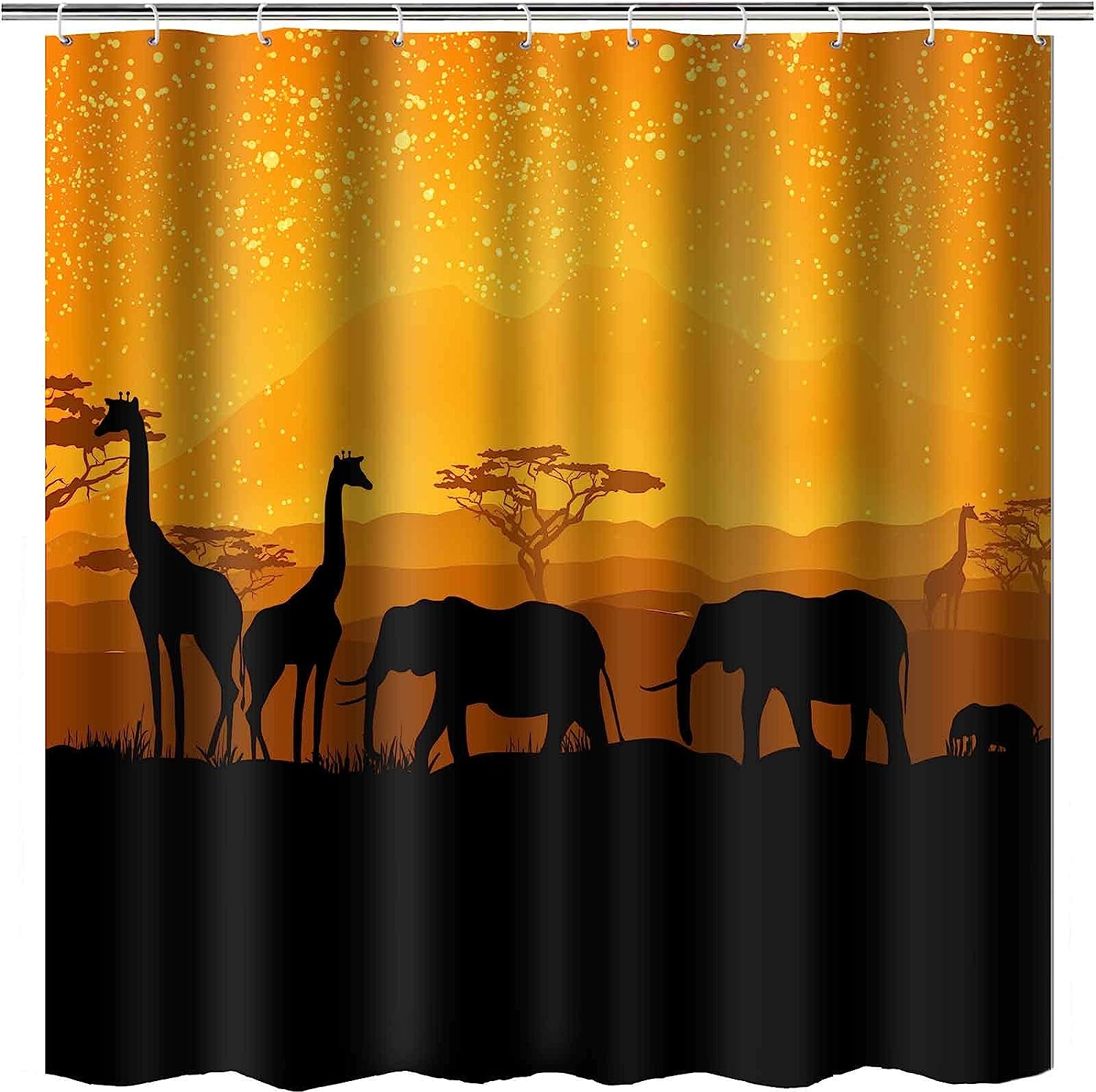 African Animals Giraffe Elephant Sunset Shower Curtain - Wildlife Bathroom Decor