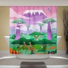 African Art Shower Curtain - Mount Kilimanjaro And Elephants In A Studio Ghibli Inspired Outdoor Nature Print