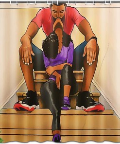 African Couple Black Girl Theme Shower Curtain For Ethnic Bathroom Decor