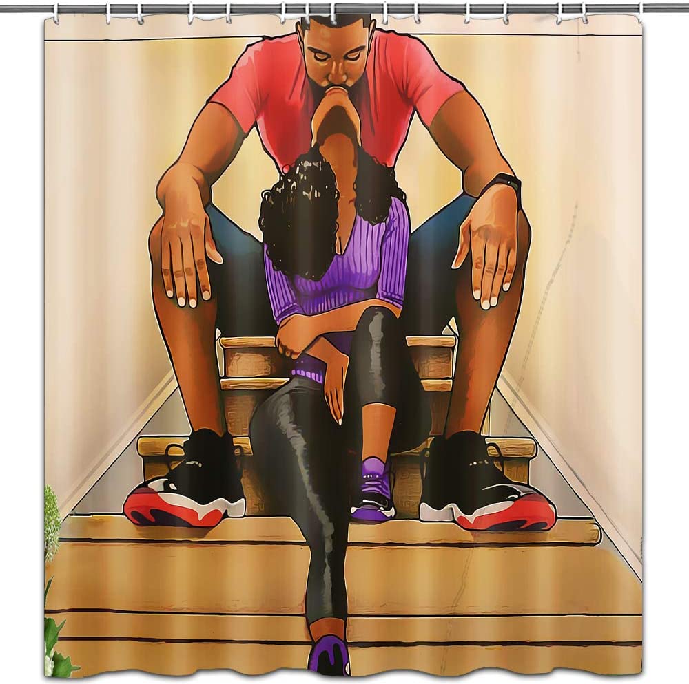 African Couple Black Girl Theme Shower Curtain For Ethnic Bathroom Decor