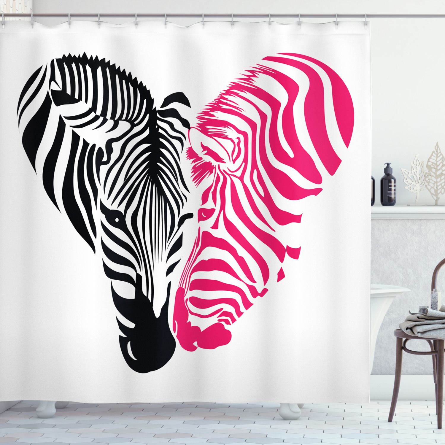 African Couple Love Pink Zebra Shower Curtain with Unique Print and Design