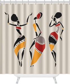 African Dancers Shower Curtain Featuring Figures in Ethnic Style and Dancing Women