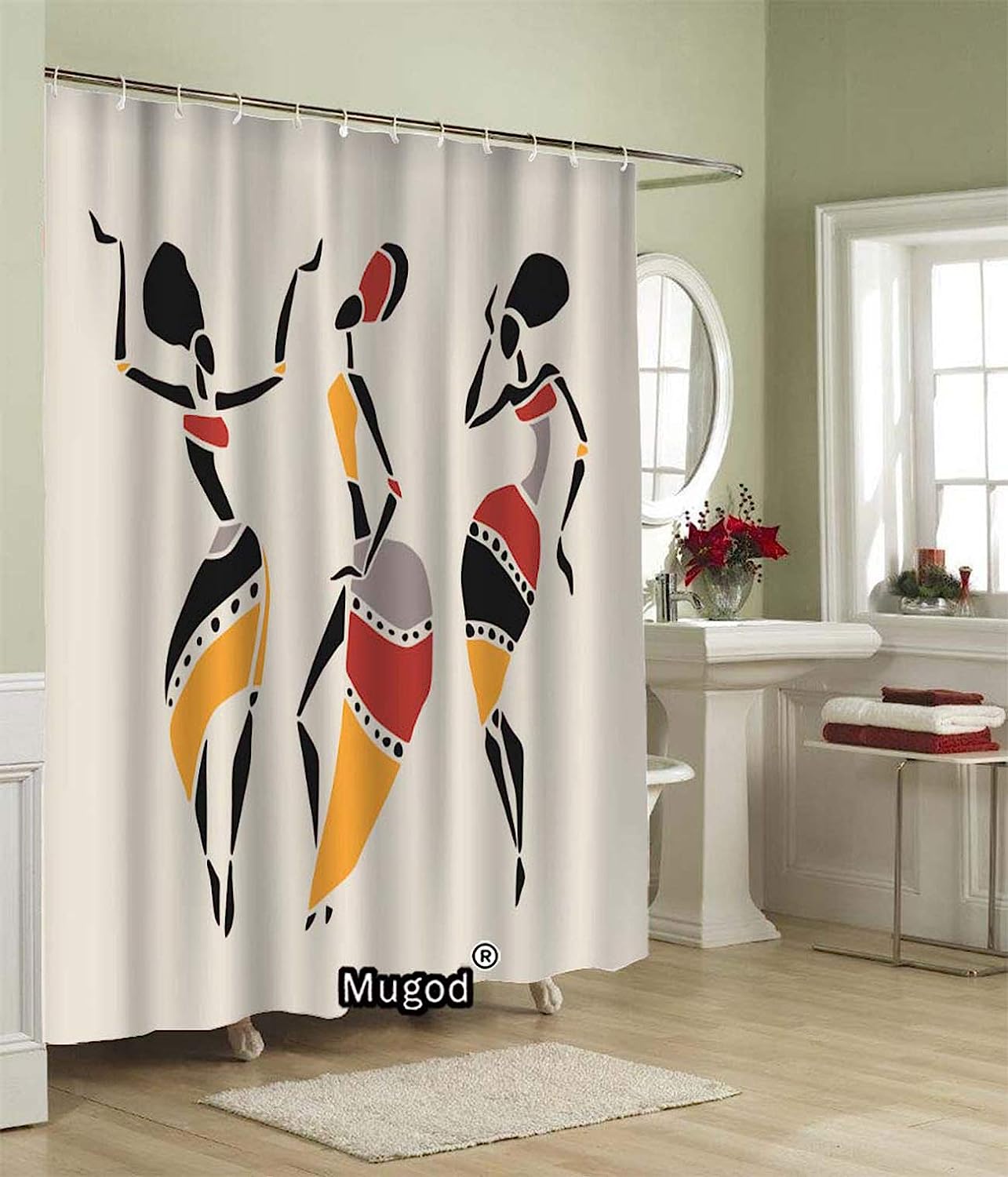 African Dancers Shower Curtain Featuring Figures in Ethnic Style and Dancing Women