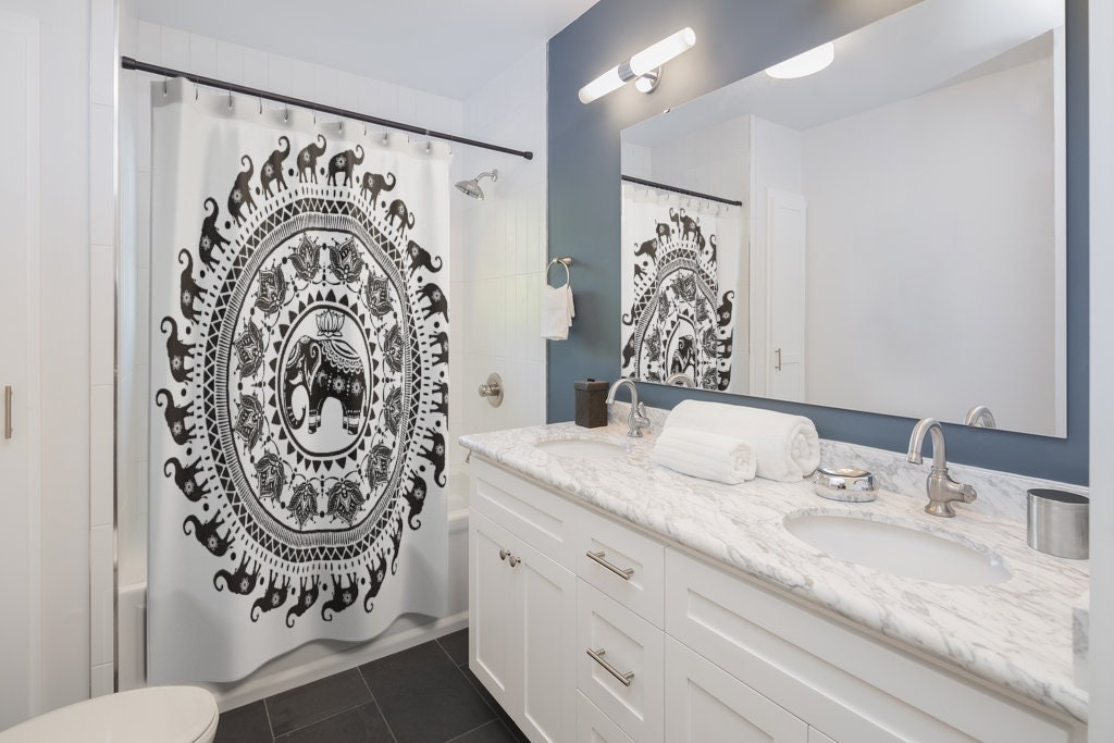 African Elephant Pattern Shower Curtain for an Exotic Bathroom Decor