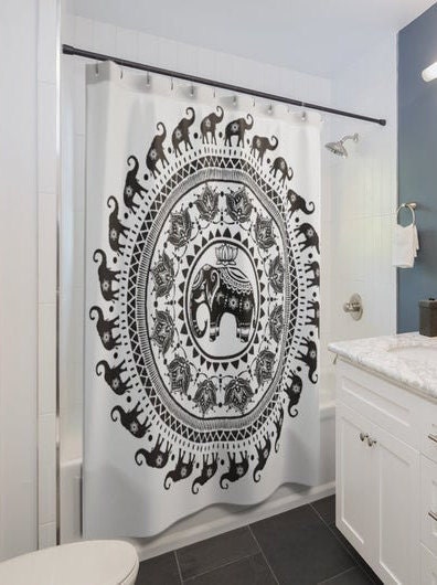African Elephant Pattern Shower Curtain for an Exotic Bathroom Decor