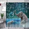 African Elephant Shower Curtain With Wildlife Mother And Kids Play Bubble Under Night Sky