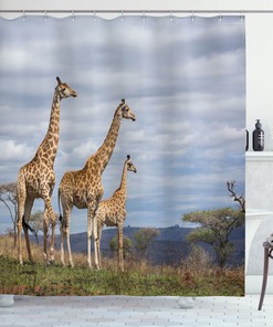 African Giraffe Family Print Shower Curtain - Safari Bathroom Decor