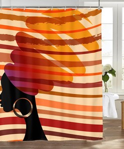 African Girl Tribal Stripes Print Waterproof Fabric Bath Shower Curtain With African American Women - Bathroom Decor