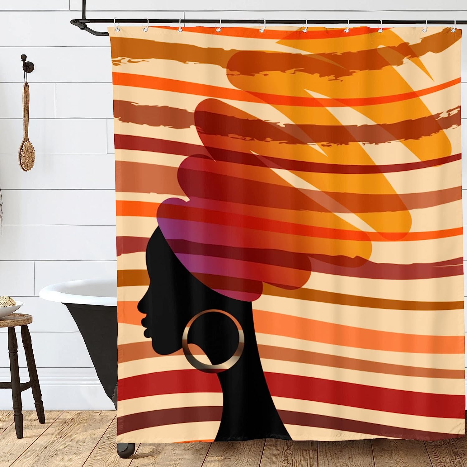 African Girl Tribal Stripes Print Waterproof Fabric Bath Shower Curtain With African American Women - Bathroom Decor - Image 2