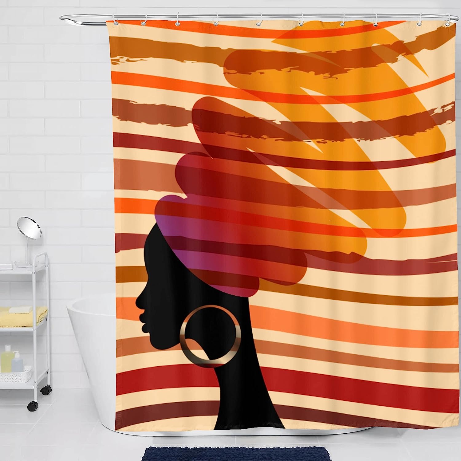 African Girl Tribal Stripes Print Waterproof Fabric Bath Shower Curtain With African American Women - Bathroom Decor - Image 3
