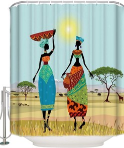 African Grassland Animals Shower Curtain - Stunning Sunset And Giraffe Print For Unique And Adventurous Bathroom Decor