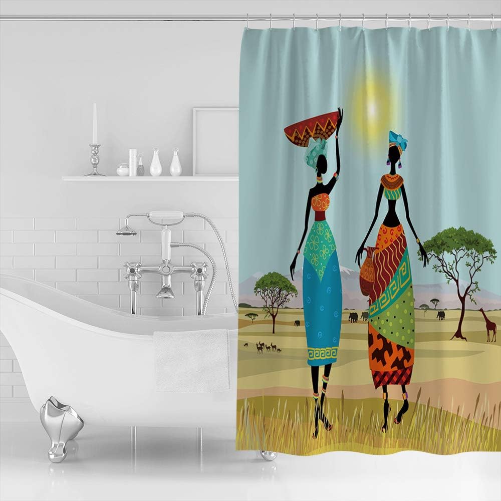 African Grassland Animals Shower Curtain - Stunning Sunset And Giraffe Print For Unique And Adventurous Bathroom Decor - Image 2