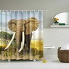 African Grassland Elephant Design Waterproof Fabric Shower Curtain for Nature Inspired Bathroom Decor