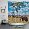 African Grassland Wild Animals Bison Elephant Shower Curtain