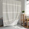 African Inspired Bohemian Shower Curtain with Mudcloth Print, Latte Cream Base, and Grey Stripes Dots