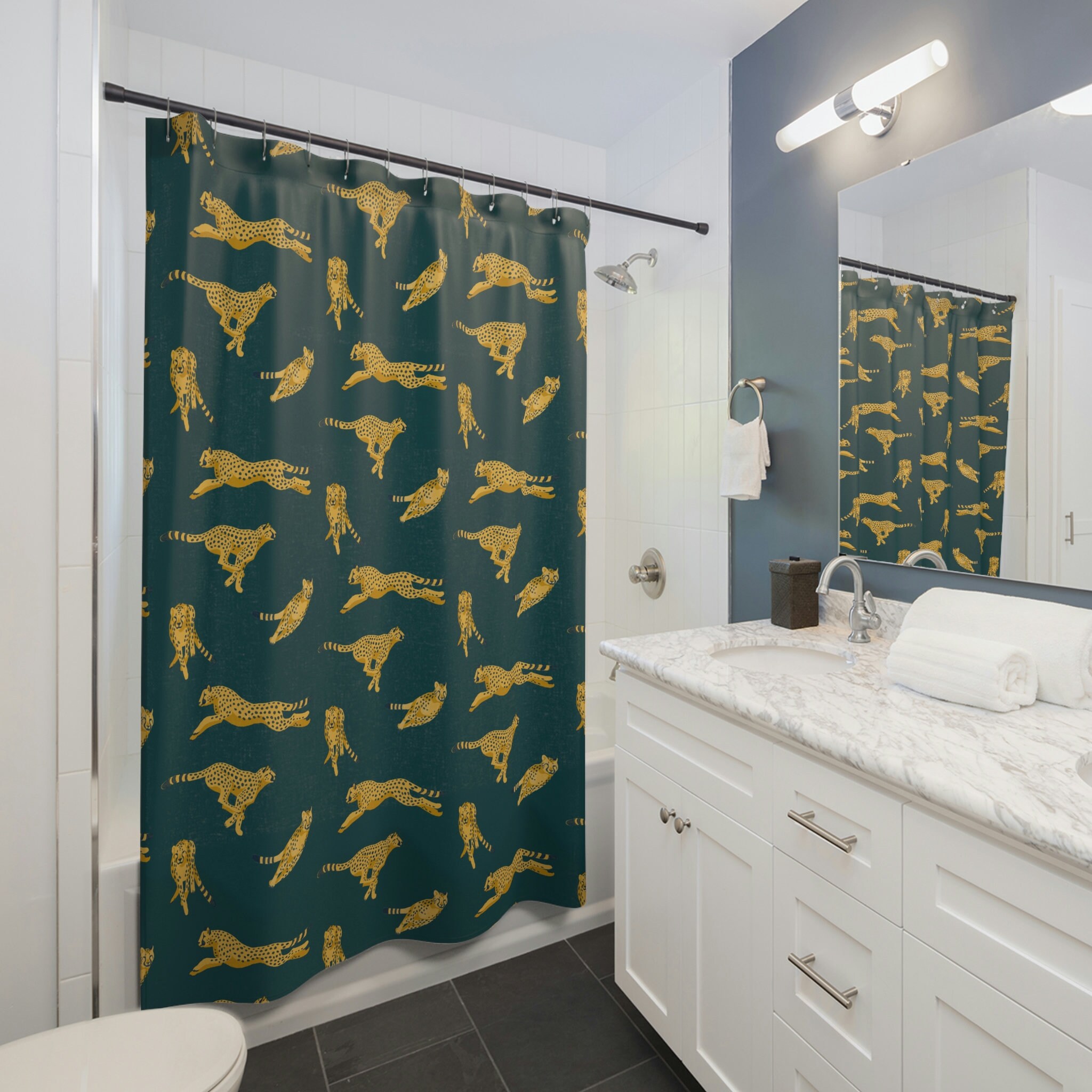 African Inspired Cheetah Shower Curtain, Creative Bathroom Design - Image 2