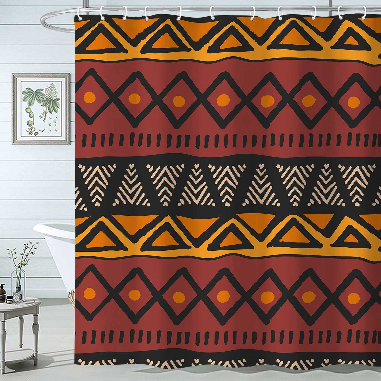 African Inspired Tribal Afrocentric Ethnic Bohemian Motif Geometric Shower Curtain