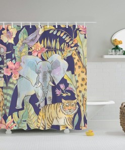 African Jungle Elephant Lovers Art Style Shower Curtain For Modern Bathroom 