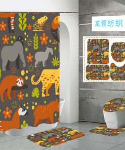 African Lion Gorilla Zebra Wildlife Print Shower Curtain