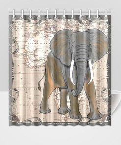 African Map And Elephant Shower Curtain - Wild Animal Bathroom Decor With Colorful And Modern Design