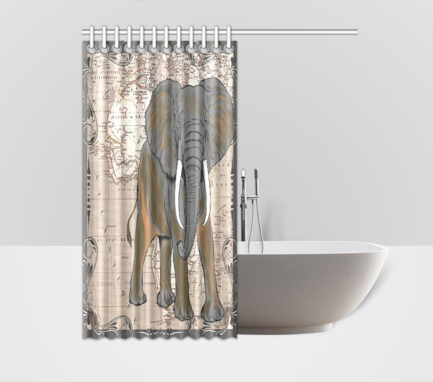 African Map And Elephant Shower Curtain - Wild Animal Bathroom Decor With Colorful And Modern Design - Image 2