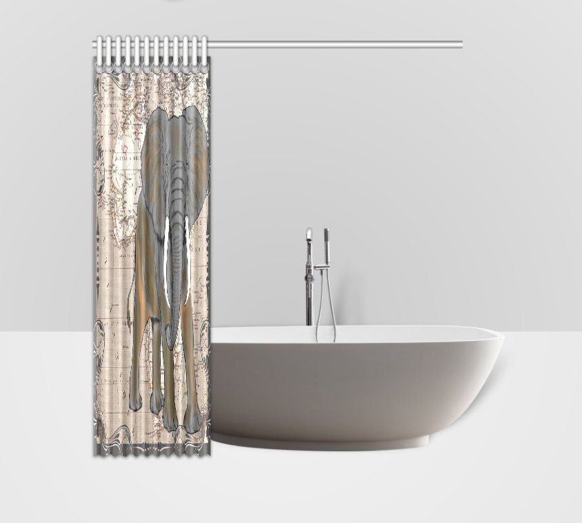 African Map And Elephant Shower Curtain - Wild Animal Bathroom Decor With Colorful And Modern Design - Image 3
