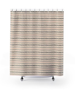 African Mudcloth Inspired Shower Curtain, Earth Tones Bohemian Guest Bathroom Decor, Beige Boho Tribal