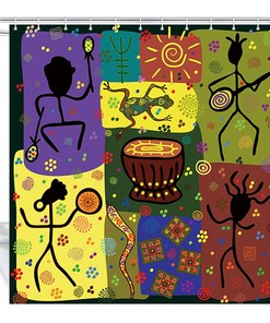 African Music Frog Snake Fabric Shower Curtain For Bathroom Decor
