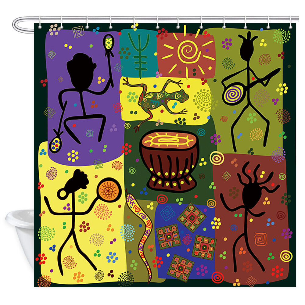 African Music Frog Snake Fabric Shower Curtain For Bathroom Decor