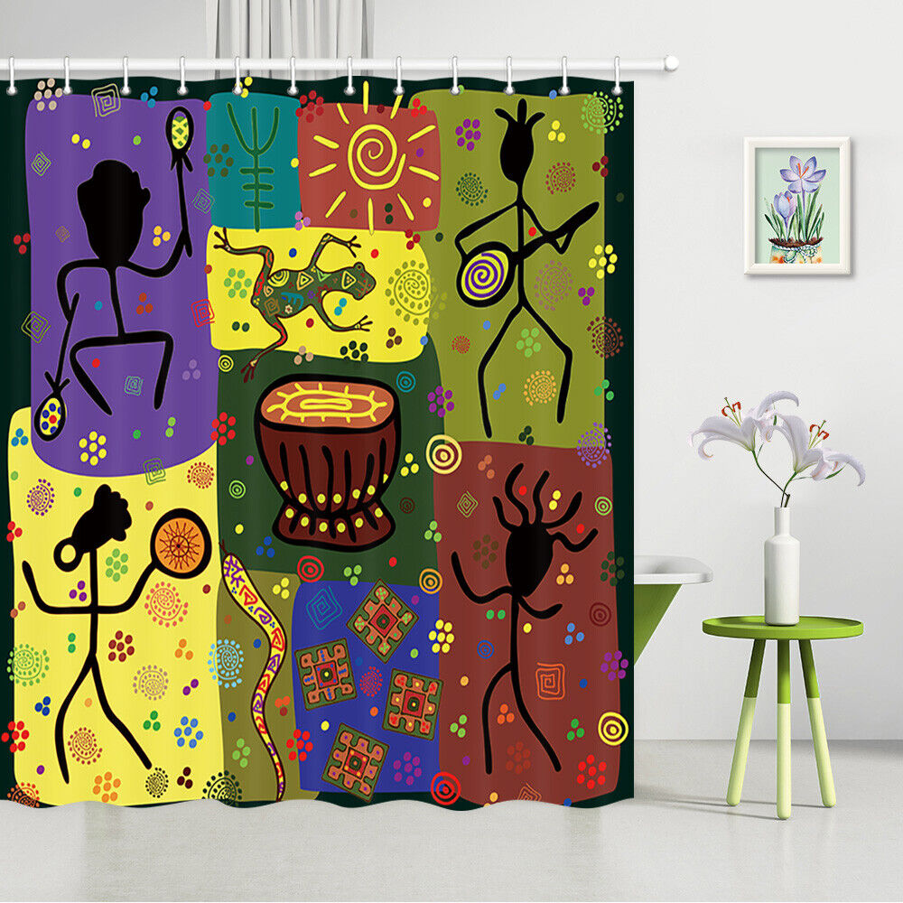 African Music Frog Snake Fabric Shower Curtain For Bathroom Decor - Image 2