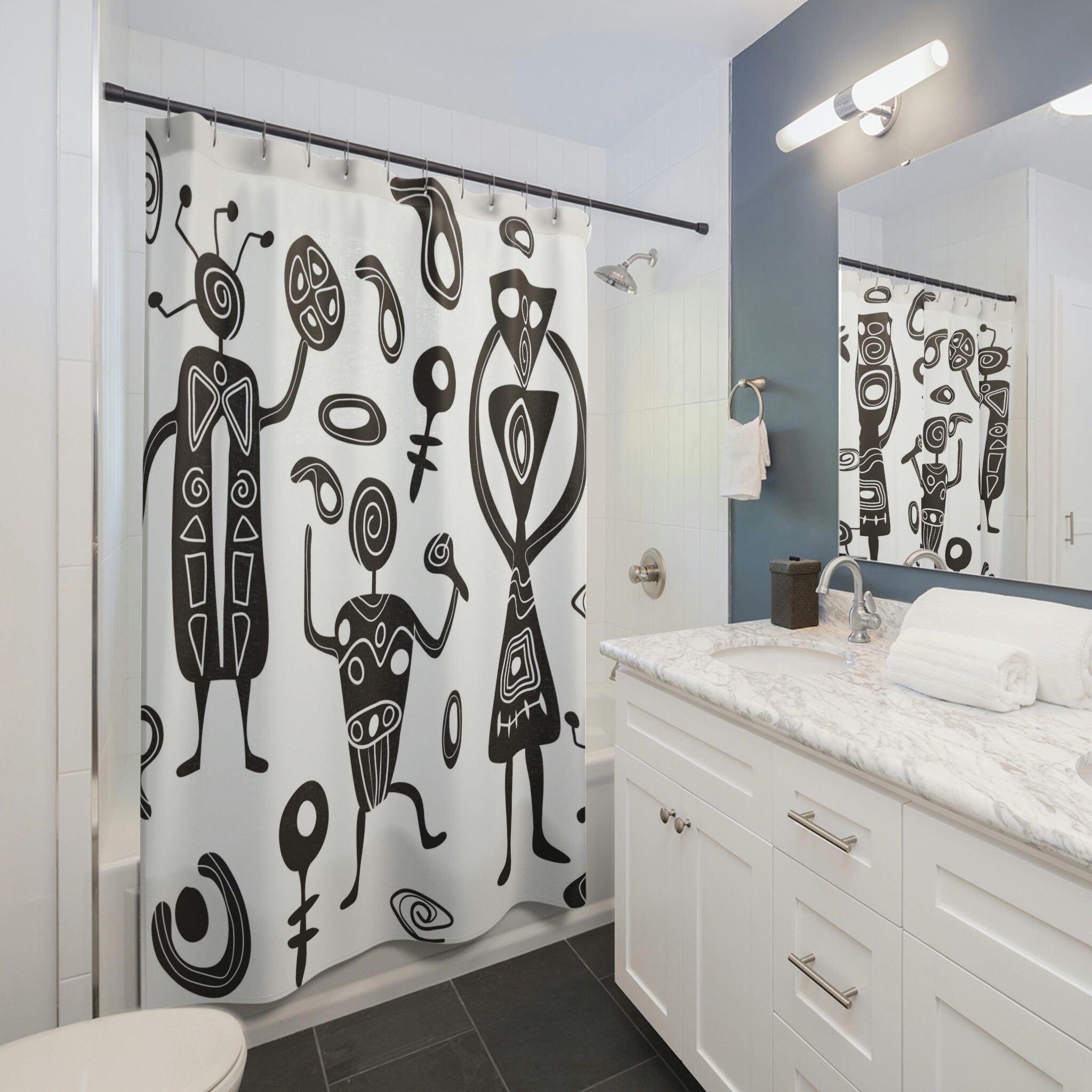African Pattern Shower Curtain for Tribal Bathroom Decor, 72x72 - Unique Shower Curtains