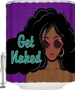African Pop Art Shower Curtain - Purple American Woman Bathroom Decor 